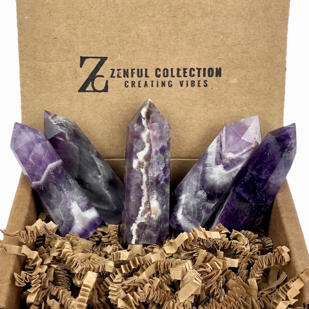 Dream Amethyst Stone Healing Crystal Pyramid Tower Wand Point Obelisk Rock - Picture 3 of 9